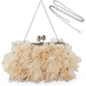 Elegant Champagne Evening Purse Small Floral Clutch Bag Detachable Chain Strap